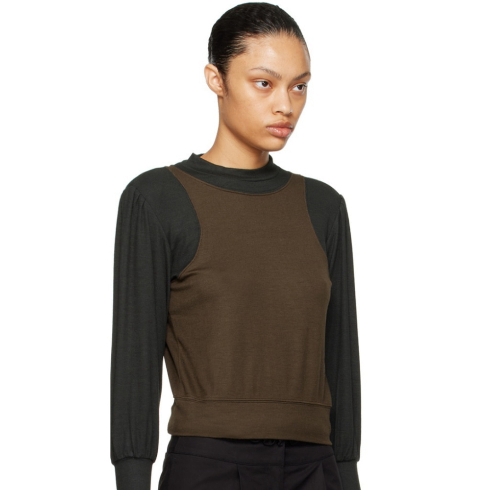 Kijun Brown & Black Paneled Sweater - Small